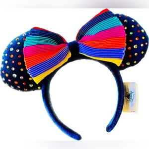 Disney Minnie Mickey Ears Blue Velvet Gemstone 7 Dwarfs Ears Rainbow EUC